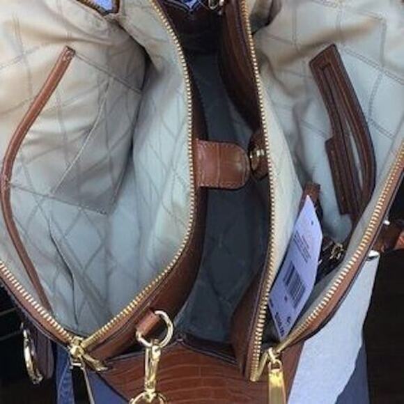 MICHAEL KORS EMBOSSED LEATHER SATCHEL Chestnut Brown NWT - Picture 6 of 8